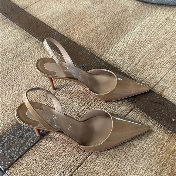Christian Louboutin apostropha sling 80 pump lionne beige camel stiletto sz 37.5 - Picture 2 of 10